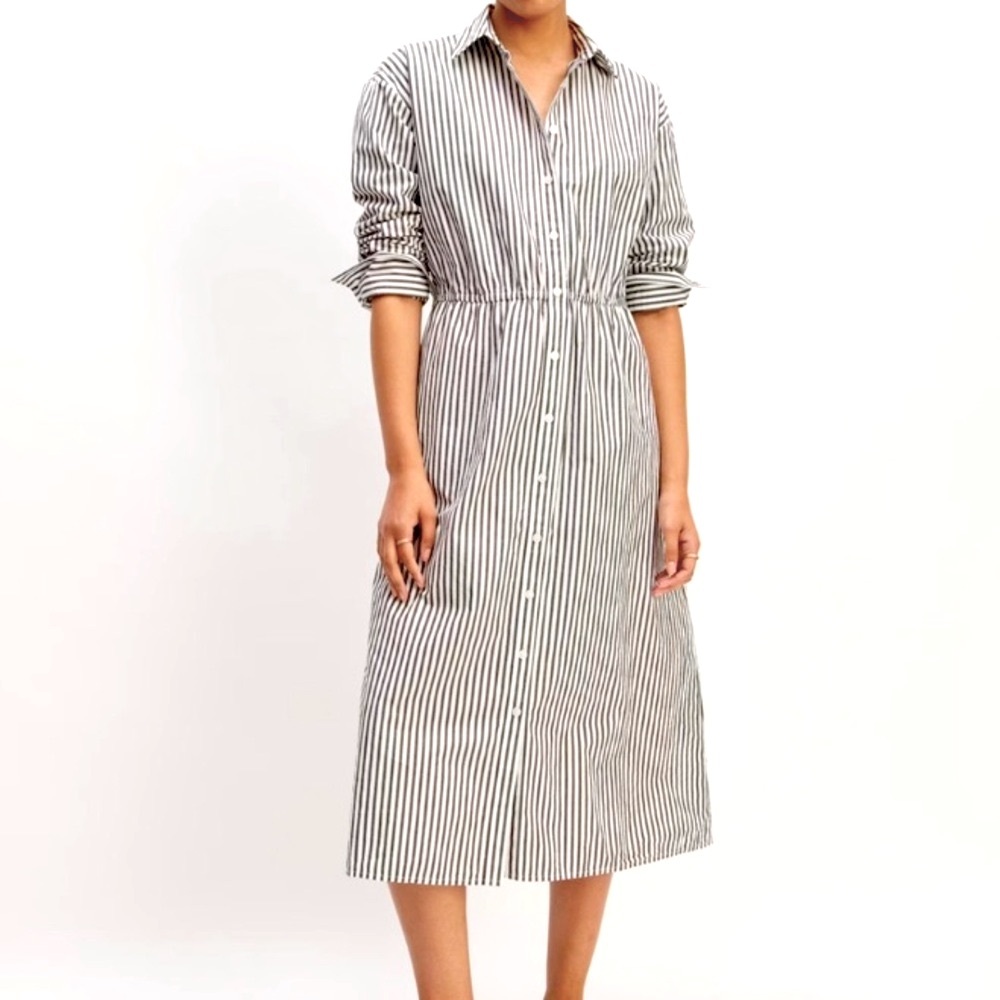 Everlane Striped Button Down Midi Shirt Dress w/ Pockets Timeless & Modern Small